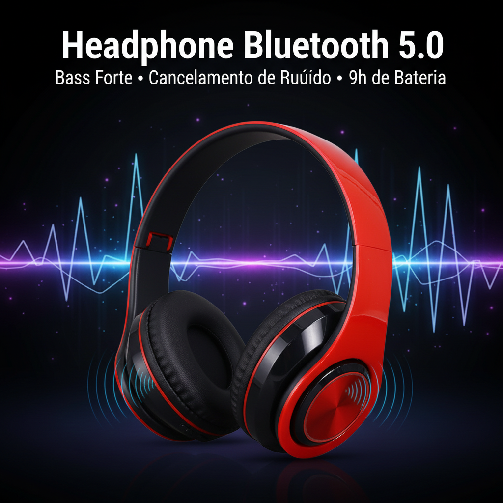 Headphone Bluetooth 5.0 — Bass Forte e Cancelamento de Ruído