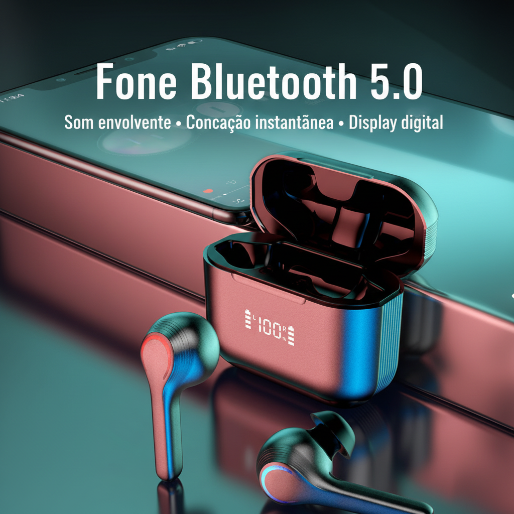 Fone Bluetooth 5.0 — Som envolvente e conexão instantânea